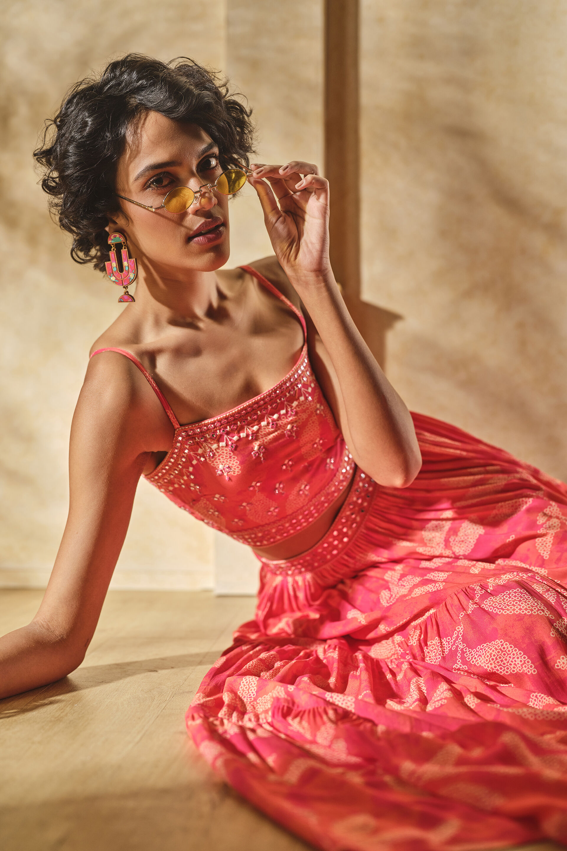 Leafy Print Skirt Set, Coral, image 13